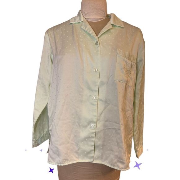 Miss Elaine Women’s Pajama Set Size M Light Green Faint Polka Dots 2-Pieces - Picture 5 of 10